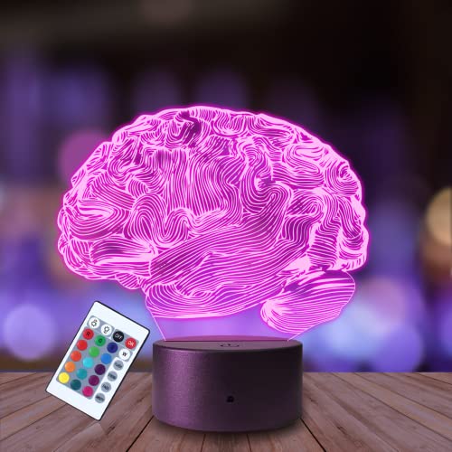 Plexido Nachtlicht Gehirn Kopf Idee Licht Illusion Lampe 3D Nachttischlampe Geschenk für Kinder Personalisiert Graveur Weltraum Kinderzimmer LED Licht Fernbedienung 16 Farbwechsel Wohnzimmer von Plexido