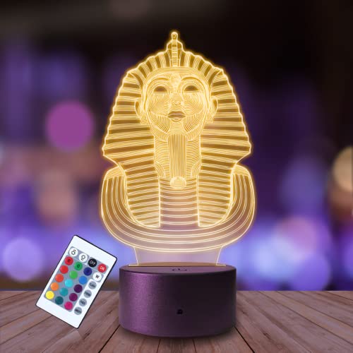 Plexido Nachtlicht Ägypten Tutanchamun Pharao Sphinx Illusion Lampe 3D Nachttischlampe Geschenk für Kinder Personalisiert Graveur Weltraum Kinderzimmer LED Licht Fernbedienung 16 Farbwechsel von Plexido