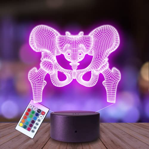 Plexido Nachtlicht Becken Knochen Anatomie Illusion Lampe 3D Nachttischlampe Geschenk für Kinder Personalisiert Graveur Weltraum Kinderzimmer LED Licht Fernbedienung 16 Farbwechsel Wohnzimmer von Plexido