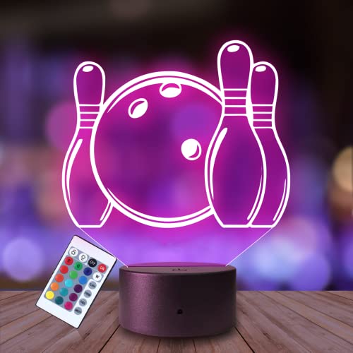 Plexido Nachtlicht Bowling Spiel Illusion Lampe 3D Nachttischlampe Geschenk für Kinder Personalisiert Graveur Weltraum Kinderzimmer LED Licht Fernbedienung 16 Farbwechsel Wohnzimmer Dekoration von Plexido