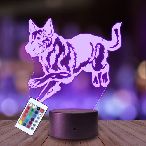 Plexido Nachtlicht Deutscher Schäferhund Hund Tier Illusion Lampe 3D Nachttischlampe Geschenk für Kinder Personalisiert Graveur Weltraum Kinderzimmer LED Licht Fernbedienung 16 Farbwechsel Wohnzimmer von Plexido