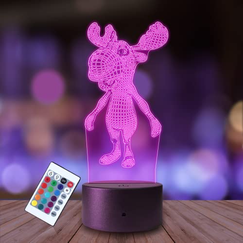 Plexido Nachtlicht Elch Reh Tier Bärensaison Illusion Lampe 3D Nachttischlampe Geschenk für Kinder Personalisiert Graveur Weltraum Kinderzimmer LED Licht Fernbedienung 16 Farbwechsel Wohnzimmer von Plexido