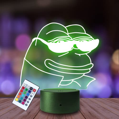Plexido Nachtlicht Frosch Meme Pepe Illusion Lampe 3D Nachttischlampe Geschenk für Kinder Personalisiert Graveur Weltraum Kinderzimmer LED Licht Fernbedienung 16 Farbwechsel Wohnzimmer Dekoration von Plexido