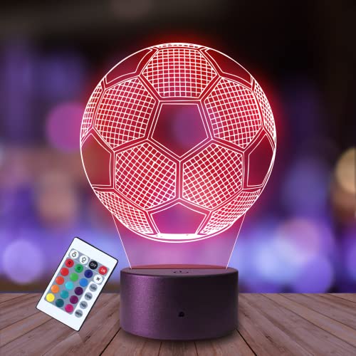 Plexido Nachtlicht Fußballer FußballFußballverein Illusion Lampe 3D Nachttischlampe Geschenk für Kinder Personalisiert Graveur Weltraum Kinderzimmer LED Licht Fernbedienung 16 Farbwechsel von Plexido