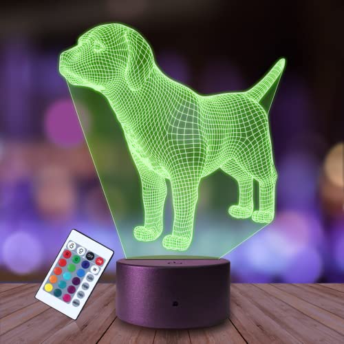 Plexido Nachtlicht Hund Labrador Tier Welpe Illusion Lampe 3D Nachttischlampe Geschenk für Kinder Personalisiert Graveur Weltraum Kinderzimmer LED Licht Fernbedienung 16 Farbwechsel Wohnzimmer von Plexido