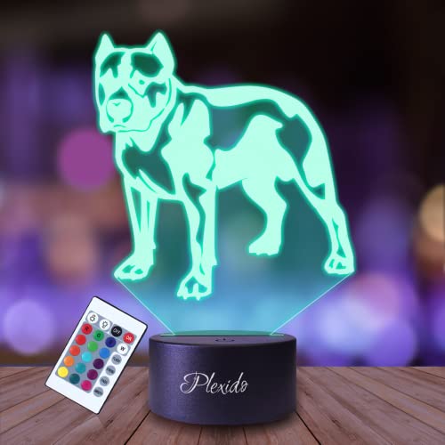Plexido Nachtlicht Pittbul Staffordshire terrier Amstaff Hund Illusion Lampe 3D Nachttischlampe Geschenk für Kinder Personalisiert Graveur Weltraum Kinderzimmer LED Licht Fernbedienung 16 Farbwechsel von Plexido