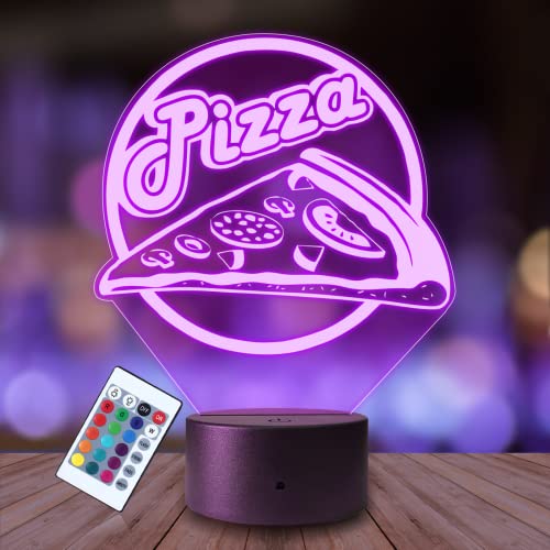 Plexido Nachtlicht Pizzeria Pizza Bar Illusion Lampe 3D Nachttischlampe Geschenk für Kinder Personalisiert Graveur Weltraum Kinderzimmer LED Licht Fernbedienung 16 Farbwechsel Wohnzimmer Dekoration von Plexido