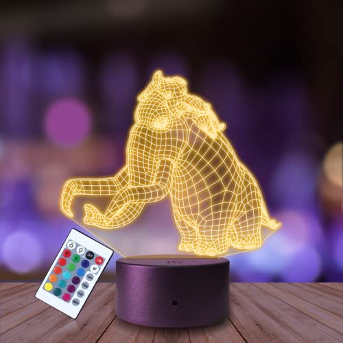 Plexido Nachtlicht Prähistorisch Mammut Lampe Illusion Lampe 3D Nachttischlampe Geschenk für Kinder Personalisiert Graveur Weltraum Kinderzimmer LED Licht Fernbedienung 16 Farbwechsel Wohnzimmer von Plexido