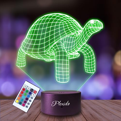 Plexido Nachtlicht Schildkröte Illusion Lampe 3D Nachttischlampe Geschenk für Kinder Personalisiert Graveur Weltraum Kinderzimmer LED Licht Fernbedienung 16 Farbwechsel Wohnzimmer von Plexido