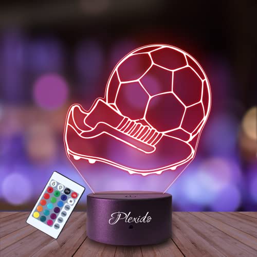 Plexido Nachtlicht Sport Fußball Ball Illusion Lampe 3D Nachttischlampe Geschenk für Kinder Personalisiert Graveur Weltraum Kinderzimmer LED Licht Fernbedienung 16 Farbwechsel Wohnzimmer Dekoration von Plexido