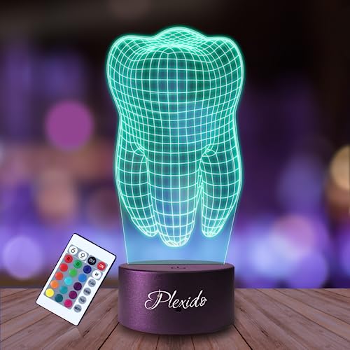 Plexido Nachtlicht Zahn Zahnarzt Illusion Lampe 3D Nachttischlampe Geschenk für Kinder Personalisiert Graveur Weltraum Kinderzimmer LED Licht Fernbedienung 16 Farbwechsel Wohnzimmer Dekoration von Plexido