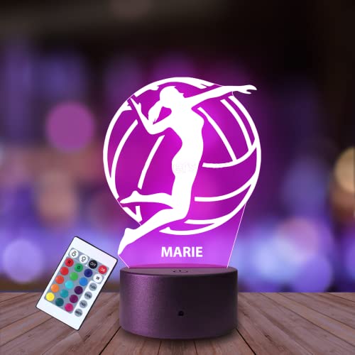 Plexido Nachtlicht Volleyball Volleyballspieler Illusion Lampe 3D Nachttischlampe Geschenk für Kinder Personalisiert Graveur Weltraum Kinderzimmer LED Licht Fernbedienung 16 Farbwechsel Wohnzimmer von Plexido
