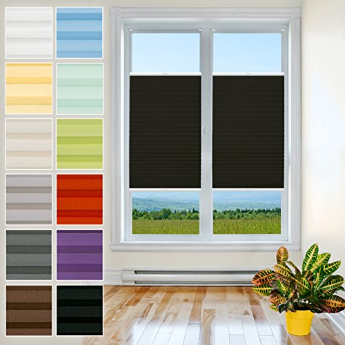 Klemmfix Plissee Ohne Bohren - 75 cm x 180 cm - Plissee Klemmfix Rollo Schwarz - Plissees für Fenster - Jalousien zum Klemmen - Plisee Rollo Ohne Bohren Klemmfix - Plisseerollo - Plisses - Plisse von Plisart