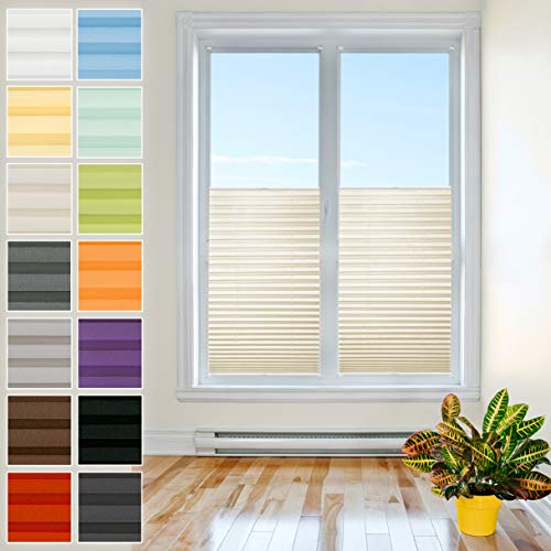 Klemmfix Plissee Ohne Bohren - 85 cm x 200 cm - Plissee Klemmfix Rollo Creme - Plissees für Fenster - Jalousien zum Klemmen - Plisee Rollo Ohne Bohren Klemmfix - Plisseerollo - Plisses - Plisse von Plisart