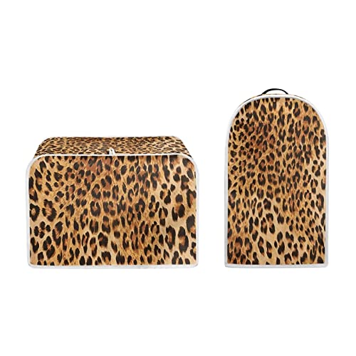 Poceacles Toaster Abdeckung und Mixer Abdeckung Set, Braun Leopard Print Staub und Fingerabdruck Schutz 4 Scheiben Brot Maker Abdeckung für Frauen, 2 Stück, M von Poceacles