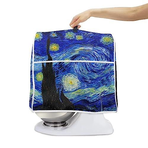 Poceacles Van Gogh Sternennacht Druck Standmixer Staubdichte Abdeckung Zubehör für Küchenhelfer Mixer Schutz Staubschutz mit Griff und Taschen, L von Poceacles