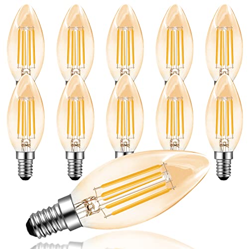 Poinivo E14 4W Kerze LED Glühbirne,E14 Dimmbar C35 kerzenform Lampe für Kronleuchter,Vintage Edison kerzenlampe,E14 LED Birne,2700K Warmweiß,350lm,Ersatz für 35W Glühbirne,Dimmbar,Amber,10er Pack von Poinivo