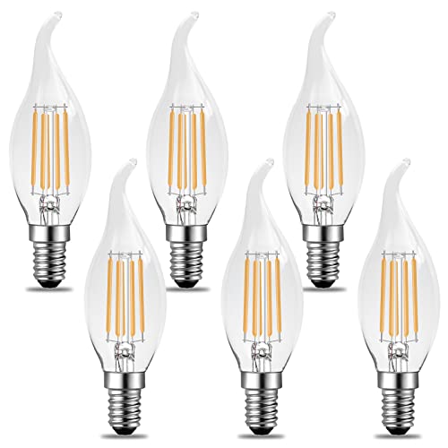Poinivo E14 Kerze LED Glühbirne,4W Dimmbar C35 kerzenform Lampe für Kronleuchter,E14 4W Vintage Edison kerzenlampe,2700K Warmweiß,E14 LED Birne,350lm,Ersatz für 35W,Dimmbar,Klar,6er Pack von Poinivo