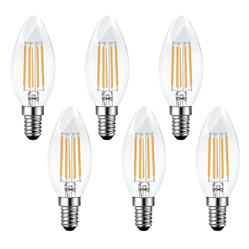 Poinivo E14 Kerze LED Glühbirne,E14 4W Dimmbar C35 kerzenform Lampe für Kronleuchter,Vintage Edison kerzenlampe,2700K Warmweiß,E14 LED Birne,350lm,Ersatz für 35W Glühbirne,Dimmbar,Klar,6er Pack von Poinivo