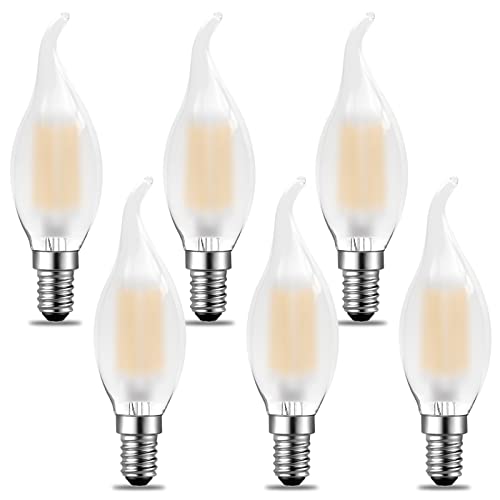 Poinivo E14 Kerze Vintage LED Glühbirne,4W Dimmbar C35 kerzenform Lampe für Kronleuchter,E14 4W Vintage Edison kerzenlampe,2700K Warmweiß,350lm E14 LED Birne,Ersatz für 35W,Dimmbar,Matt,6er Pack von Poinivo