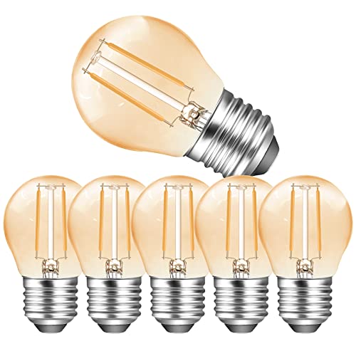 Poinivo E27 LED Glühbirne,2W G45 Edison Vintage LED Lampe,2700K Warmweiß Retro LED Birne,2W Ersetzt 10 Watt Glühbirnen,100 Lumen,Nicht Dimmbar,Amber Glas Leuchtmittel,6er Pack von Poinivo