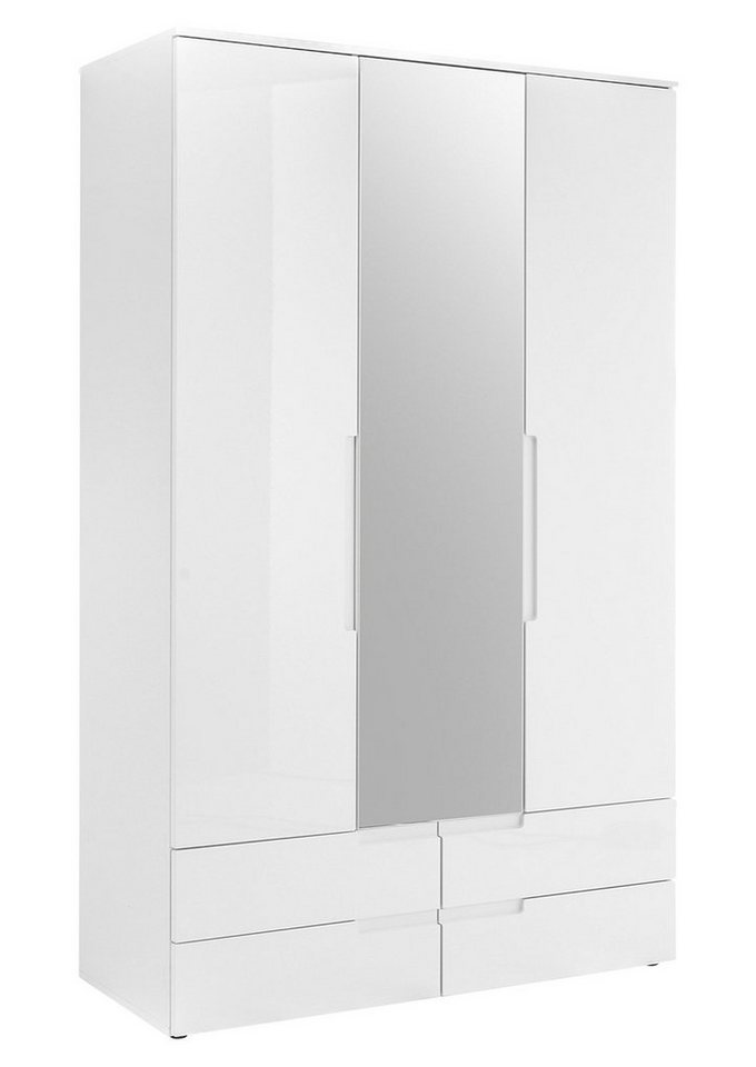 Pol-Power Drehtürenschrank Kleiderschrank SPICE, B 126 cm x H 208 cm, Weiß Hochglanz, 3 Türen, 4 Schubladen, mit Spiegel von Pol-Power