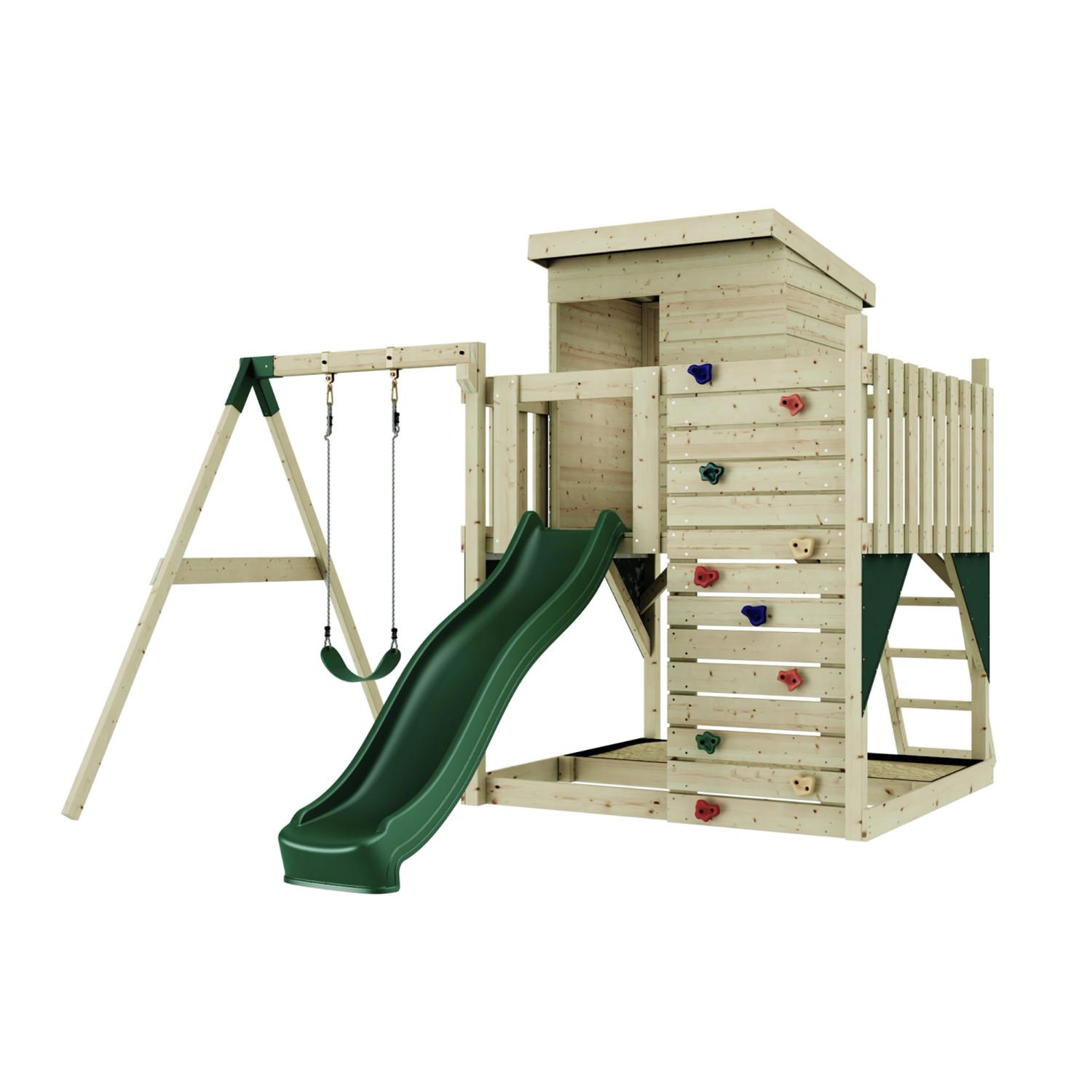 PolarPlay Spielturm Alma, mit Kinderschaukel, Dunkelgrün von Polar Play