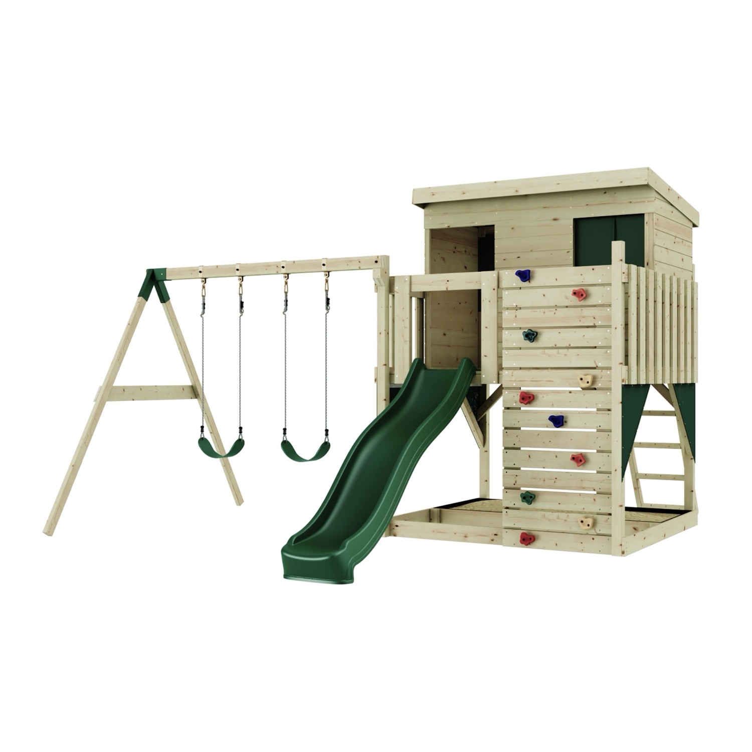 PolarPlay Spielturm Nils, mit Kinderschaukel, Dunkelgrün von Polar Play