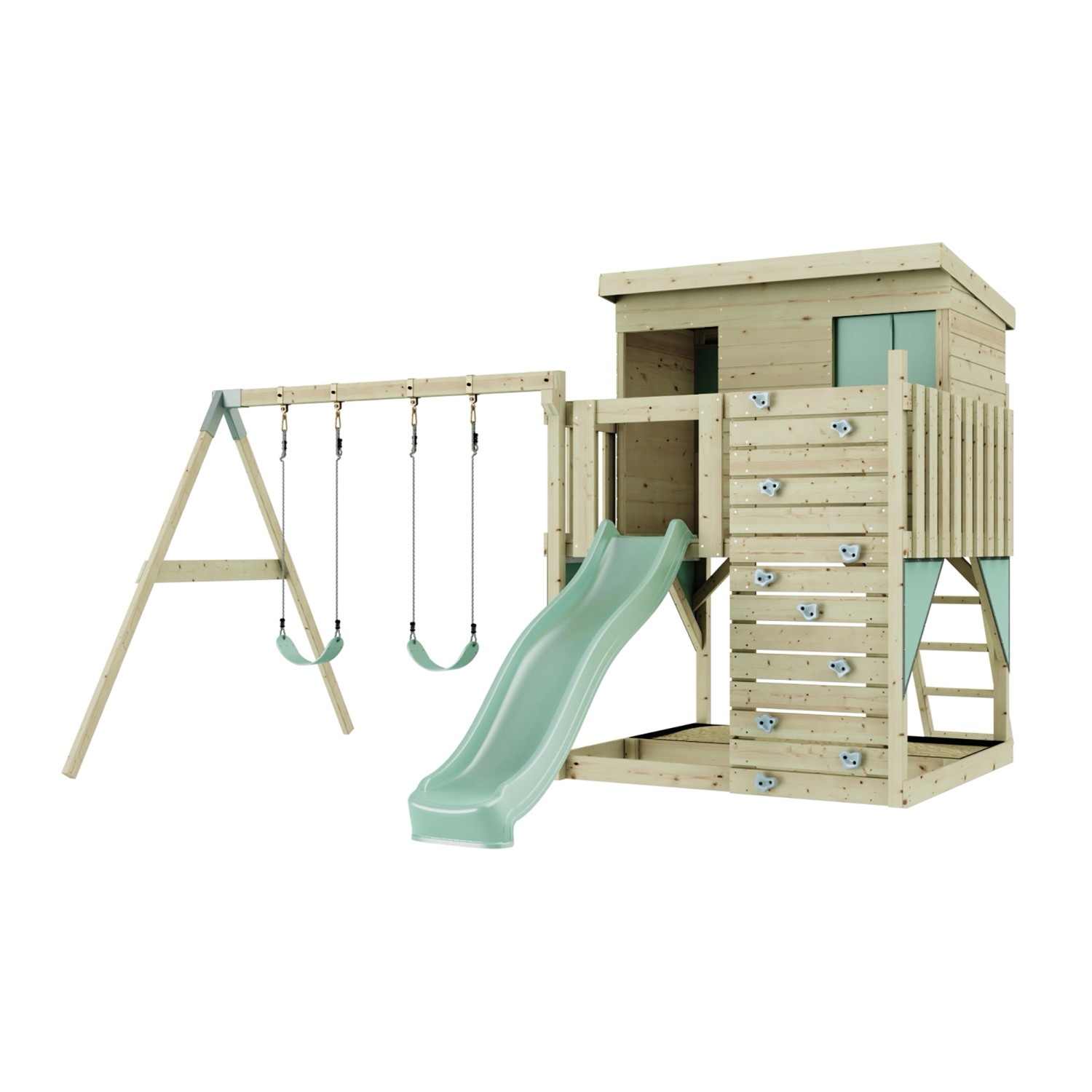 PolarPlay Spielturm Nils, mit Kinderschaukel, Mintgrün von Polar Play