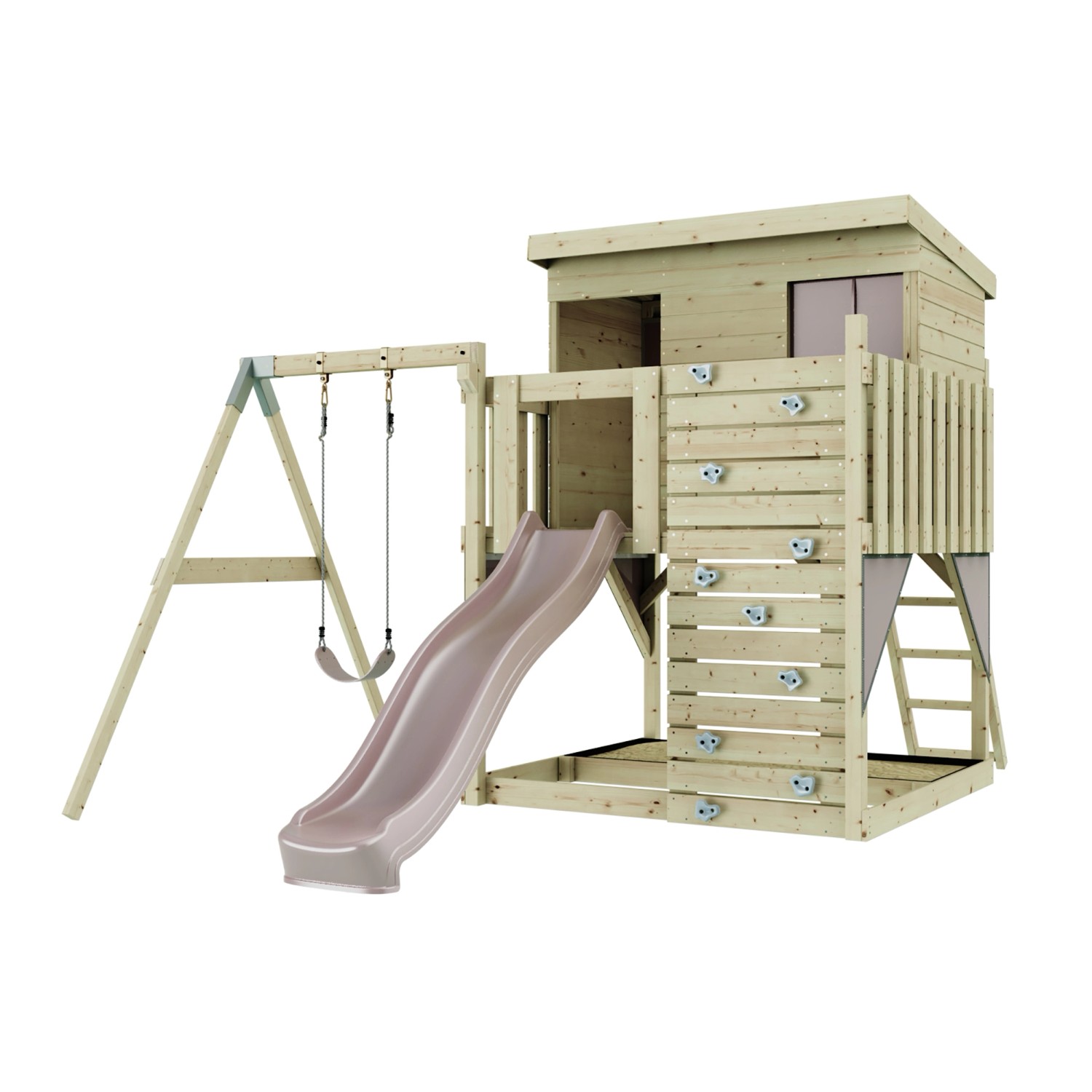 PolarPlay Spielturm Tjorven, mit Kinderschaukel, Altrosa von Polar Play