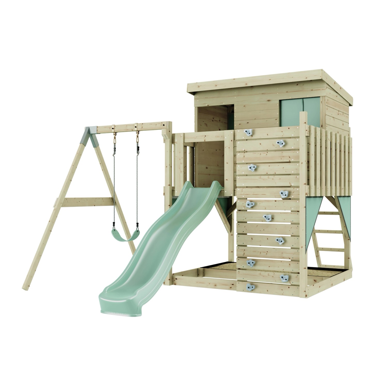 PolarPlay Spielturm Tjorven, mit Kinderschaukel, Mintgrün von Polar Play