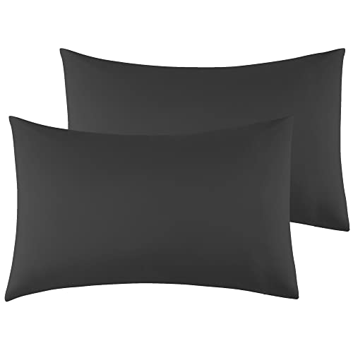 Kissenbezug 40x70cm 2er Set - Kopfkissenbezug Mikrofaser Premium Superweicher - Kissenhülle 40x70cm - Schwarz von Poligino