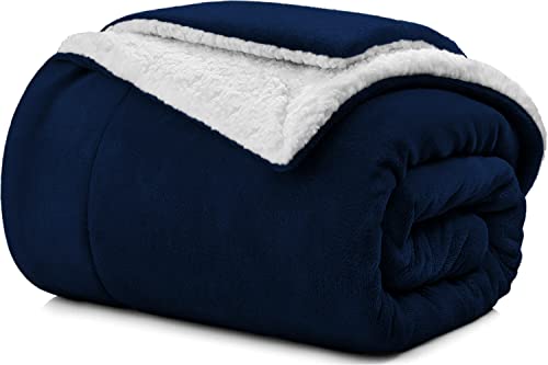 Decke Sofa Kuscheldecke 210x240 - Warm Sherpa Sofaüberwurf Decke - Dicke Sofadecke Couchdecke - Flauschige Wohndecke für Couch -Blau von Poligino