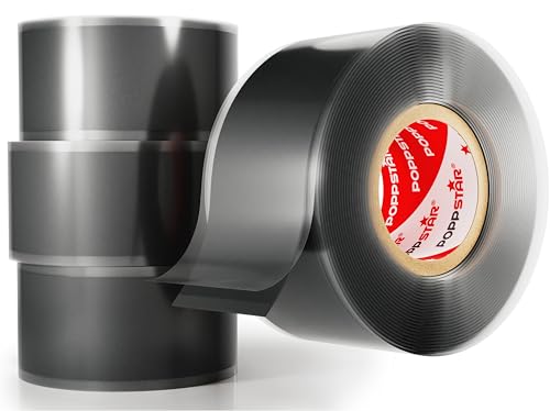 Poppstar 4x 3m selbstverschweißendes Silikonband, Silikon Tape Reparaturband, Isolierband und Dichtungsband (Wasser, Luft), 25mm breit, schwarz von POPPSTAR