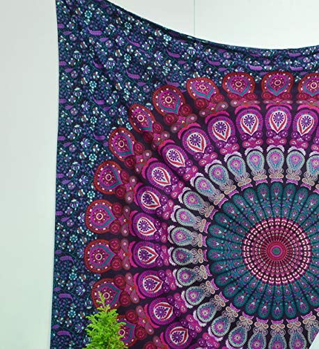 Popular Handicrafts Wandteppich Hippie Mandala Bohemian Hippie Psychedelic Design Indisch Indisch Magical Tapisserie 54 x 82 Zoll (140 cm x 210 cm) Lila von Popular Handicrafts