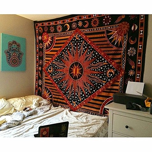 Burning Sun Tapisserie Celestial Sun Moon Wandteppiche Hippie Tapisserie Psychedelic Bohemian Wohnheim Beach Tabelle von Popular Handicrafts