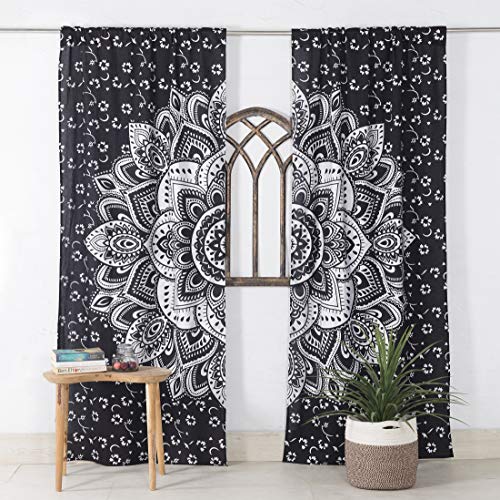 Popular Handicrafts Indischer Hippie-Vorhang, Bohemian-Stil, Ombré-Farbe, Mandala, Schwarz / von Popular Handicrafts