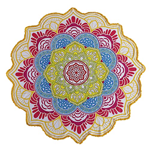 Popular Handicrafts Runder Wandteppich, indisches Mandala, Strand, Überwurf, Wandbehang, Hippie, Boho, , Baumwolle, rund, Yoga-Bettlaken, 172,7 cm von Popular Handicrafts