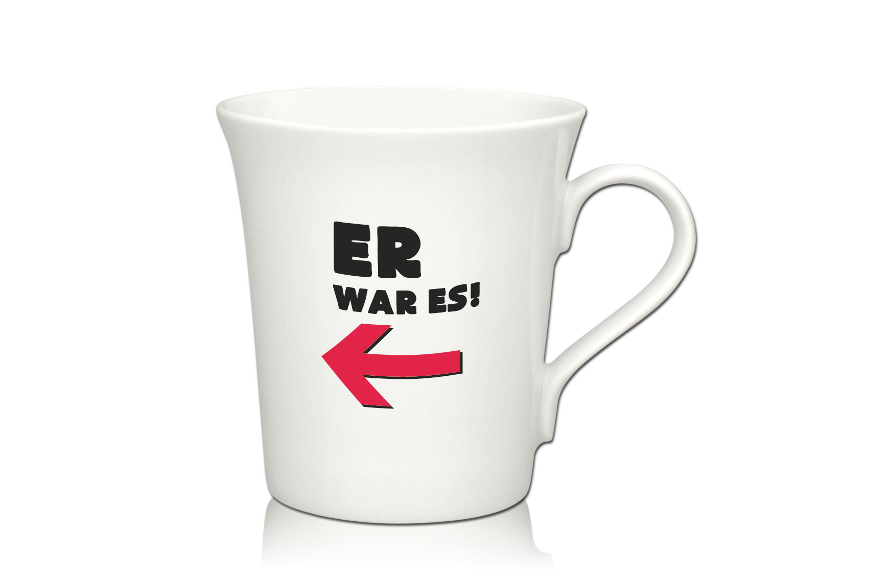 Lustige Porzellantasse Kaffeetasse Emilia weiss 34cl - Dekor: ER war es! von PorcelainSite GmbH