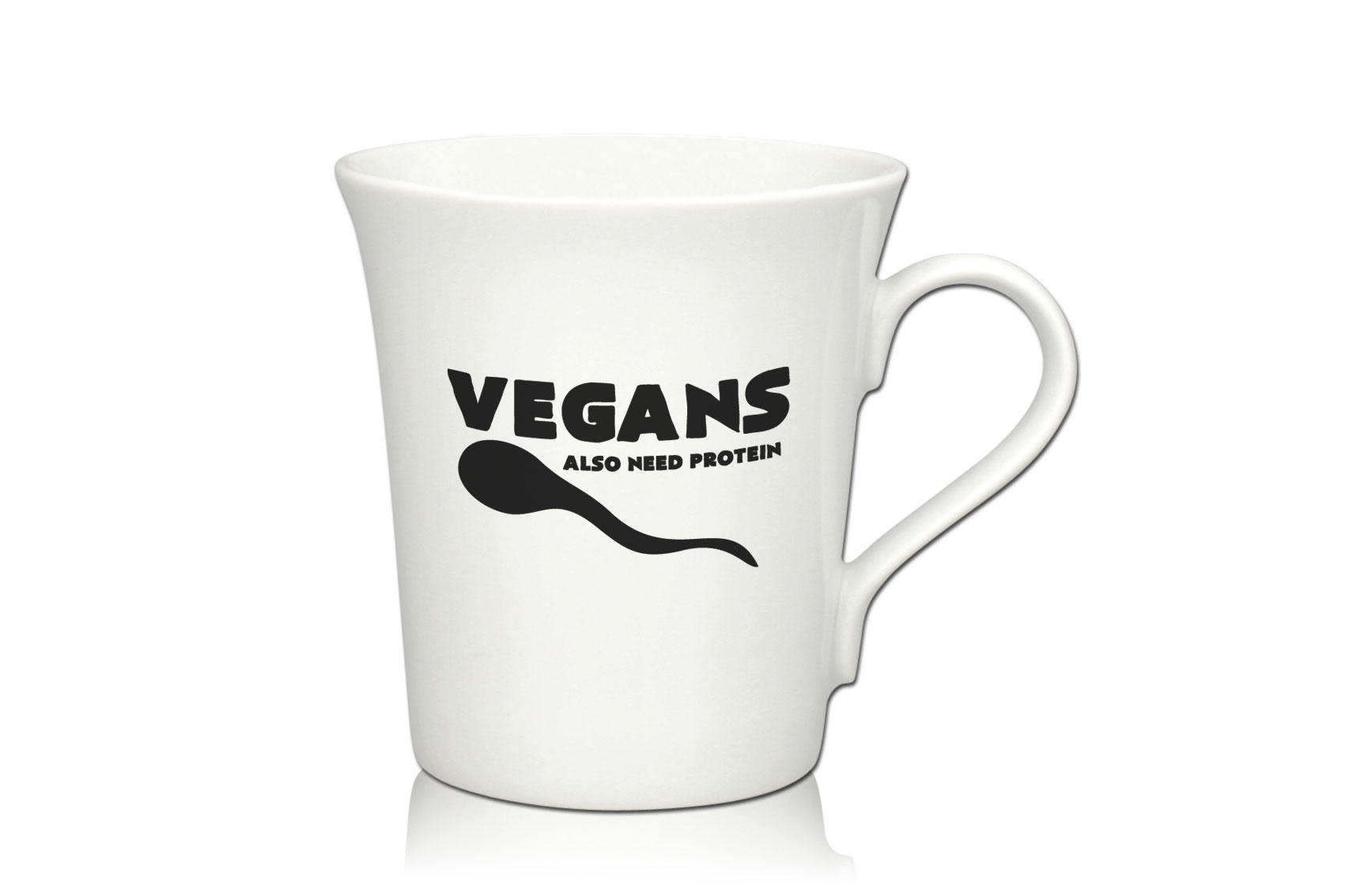 Lustige Porzellantasse Kaffeetasse Emilia weiss 34cl - Dekor: VEGANS - ALSO NEED PROTEIN von PorcelainSite GmbH