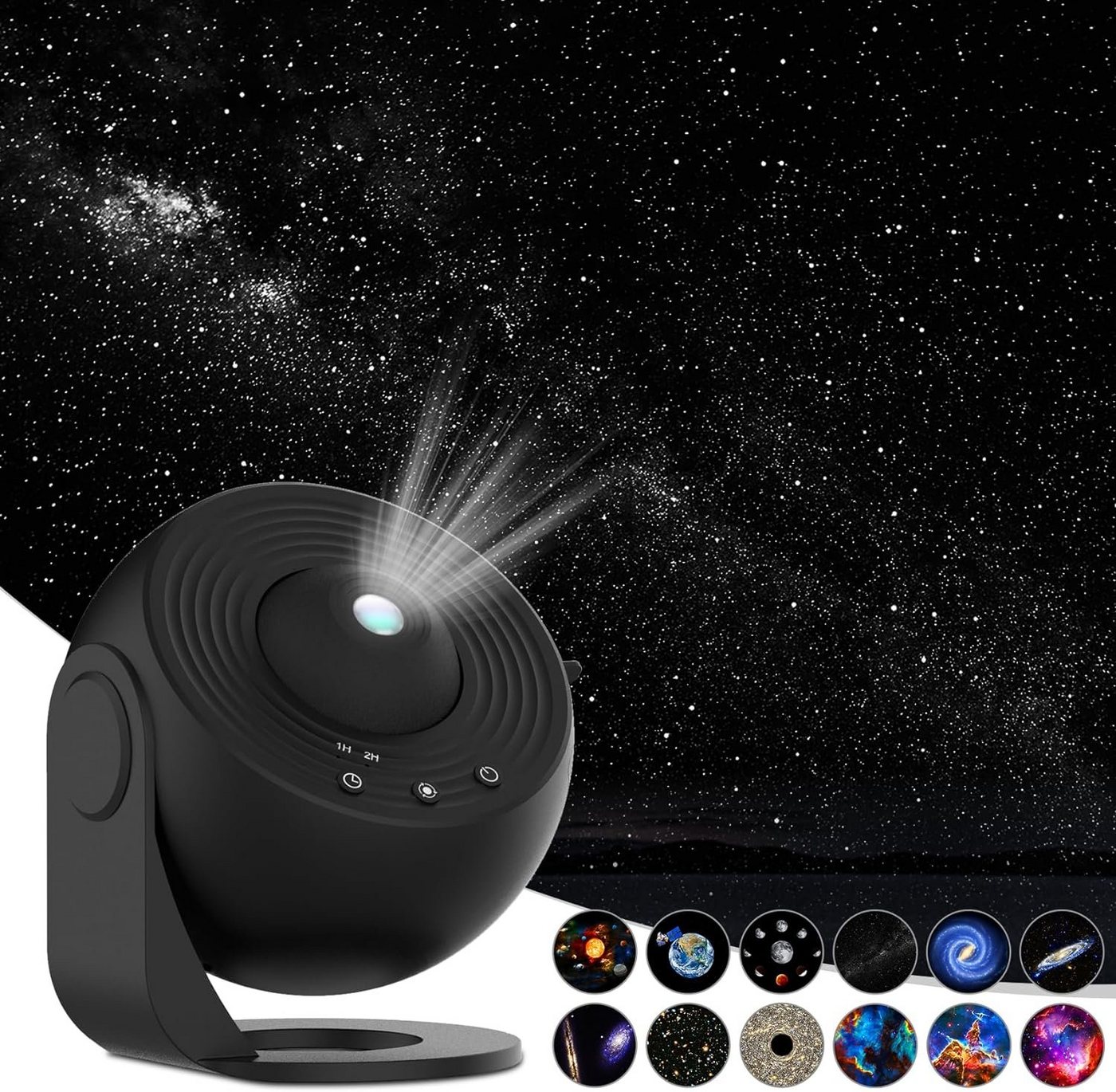 Powerwill LED-Sternenhimmel LED Nachtlicht, 360° drehbare 12 in 1 Planetarium Galaxie Projektor, Deckenprojektion Lampe, LED wechselbar, 12 Planeten Discs Galaxy Projektor Lampe, KinderNachtlicht,USB-Ladung, LED Sternenhimmel Lampe für Kinder Erwachsene/Schlafzimmer/Party/Decke von Powerwill