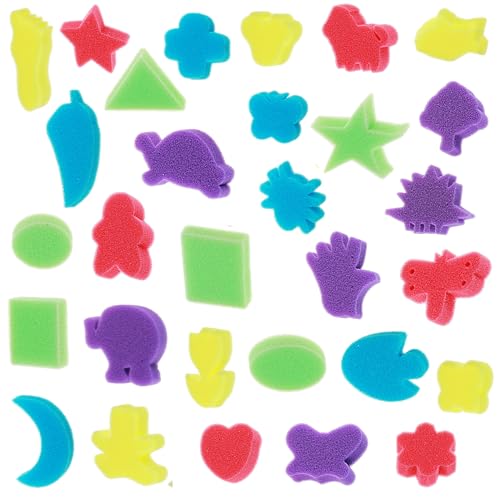 Prasacco 30 Stück Malschwämme für Kinder, Bunte Styling-Schwammpinsel Tierform Schwamm Pinsel Kinder Früherziehung Zeichnung Werkzeuge Malschwammstempel für Kindermalerei und DIY-Kunsthandwerk von Prasacco