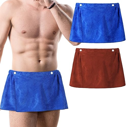 Preboun 2 Stück Herren weiches tragbares Badetuch kurze Hosen Mikrofaser Schwimmen Strandtuch Decke Herren Badetuch Wrap mit Druckknopfverschluss (Kaffee, Blau) von Preboun