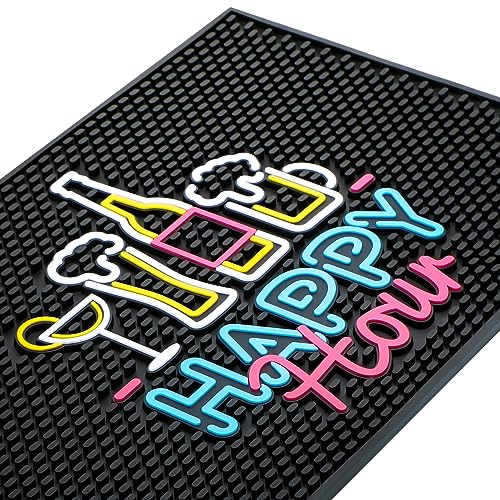 Preboun 45 x 30 cm Bar-Matte mit fluoreszierendem Muster, dickes Gummi, rutschfest, schwarz, Bar-Auslaufmatten, Arbeitsplatte, unterhaltsame und lebendige Home-Bar-Service-Matte für Kaffee, Küche, von Preboun