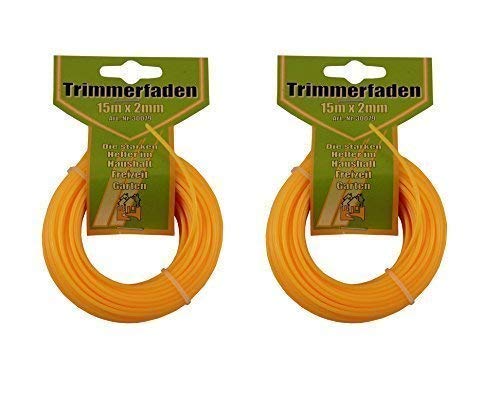 2 x Trimmerfaden 15m x 2mm, Mähfaden, Ersatzfaden für Rasentrimmer, Nylonfaden von Preisjubel