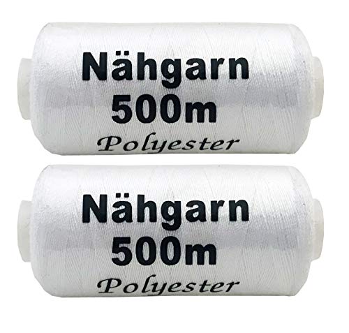 Preisjubel 2X Nähgarn Polyester weiß 500m, Nähfaden, Nähmaschinengarn, Syngarn, Garn für Nähmaschine von Preisjubel