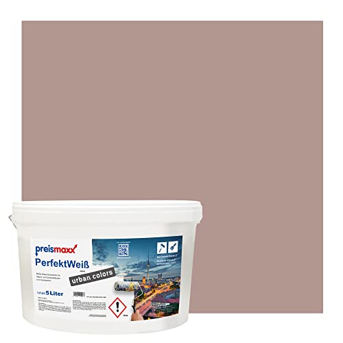 Preismaxx Perfektweiß urban colors, bunte Wandfarbe, braun, dunkles rotbraun, dark red-brown 5L, Innenfarbe, hohe Deckkraft Klasse 2, matt von Preismaxx