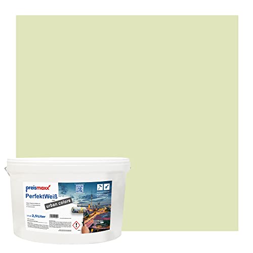 Preismaxx Perfektweiß urban colors, bunte Wandfarbe, grün, apfelgrün, apple green 2,5L, Innenfarbe, hohe Deckkraft Klasse 2, matt von Preismaxx