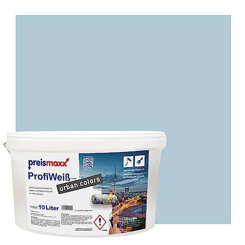 Preismaxx Profiweiß urban colors, bunte Wandfarbe, blau, nebelblau, mist blue 10L, Innenfarbe, hohe Deckkraft Klasse 2, matt von Preismaxx