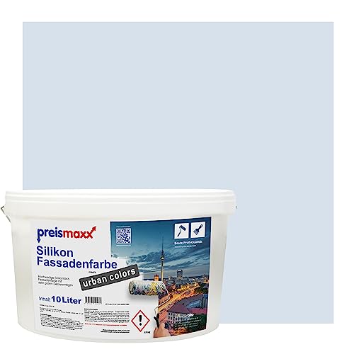 Preismaxx Silikonharz Fassadenfarbe, Alpinblau Blau 10 Liter, hochwertige, matte, wasserabweisende Aussen-Dispersion, sehr guter Regenschutz - Abperleffekt von Preismaxx